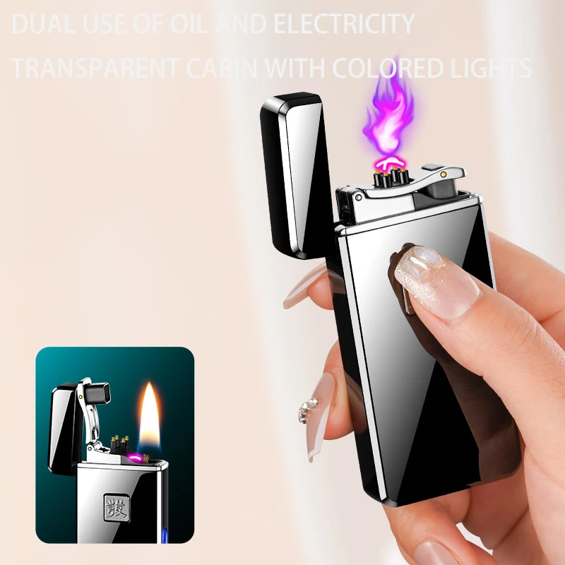 Innovative dual use oil and electricity lighter, metal charging kerosene windproof metal lighter, personalized trendy male gift