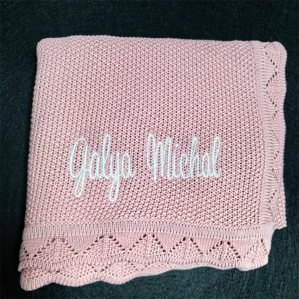 Embroidered Name Newborn Stroller Blanket Baby's Birthday Party Gift Blankets Personalized Name Soft Baby Nursery Knited Blanket