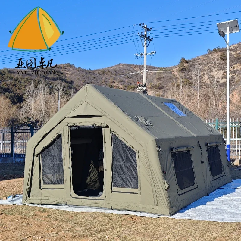 

High Quality Customized 4 Season Luxury Large Outdoor Camp Family Air Camping Tent Waterproof PVC Cotton Inflatable Camping Tent