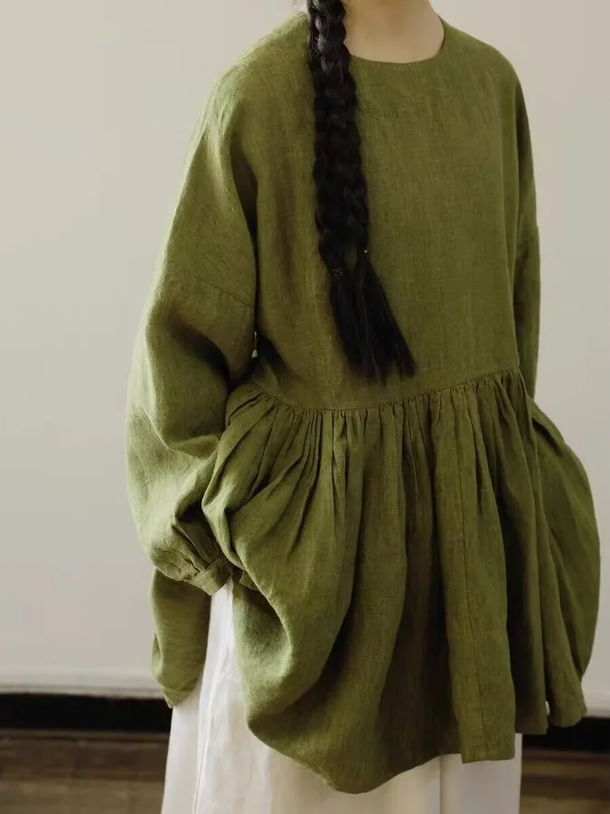 

Spring 2026 New plus Size Long Sve round Ne Splice Design Color T-irt Women's Casual Comfortable Cotton Doll irt