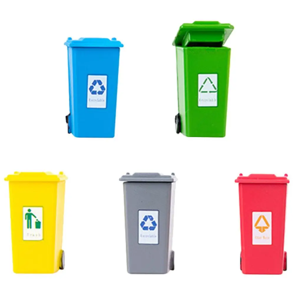 5 Pcs Small Garbage Can Mini Trash Sorting House Ornament Decorate Decorative Boy