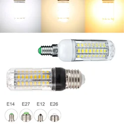 조도 조절식 LED 옥수수 전구, 밝은 흰색 램프, 테이블 샹들리에, SMD 저전압, E27, E26, E12, E14, B22, 72LED 5730, 20W, 12V