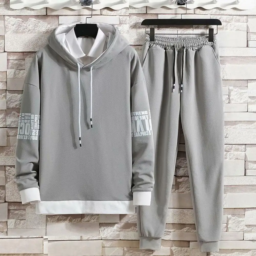 

Hooded Sweatshirt Pants Set Drawstring Hooded Sweatshirt Pants Set Men's Color Block Hooded Sweatshirt Jogger Pants for Active