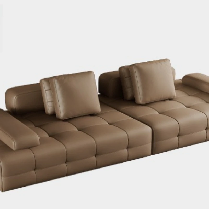 

Italian minimalist Lawrence leather sofa combination villa living room light luxury large flat layer straight row first layer