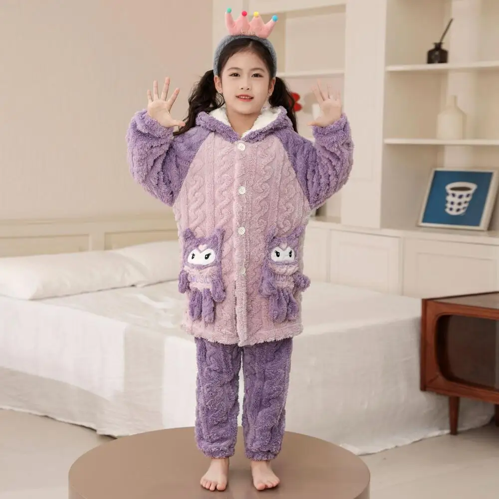 

Sanrio Kuromi Children's Pajamas Autumn and Winter Coral Velvet Girls' Nightgown, Autumn Flannel Girl's Cute Cartoon Bathrobe