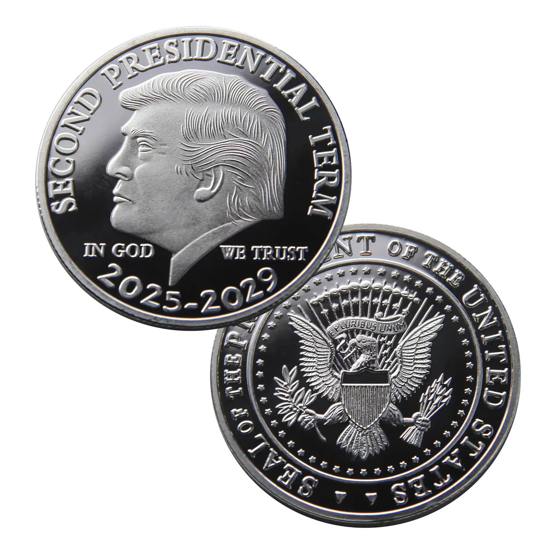 1Pcs Silver 2025-2029 Trump Commemorative Coin Electroplating Hydraulic Paint Commemorative Medal Coin