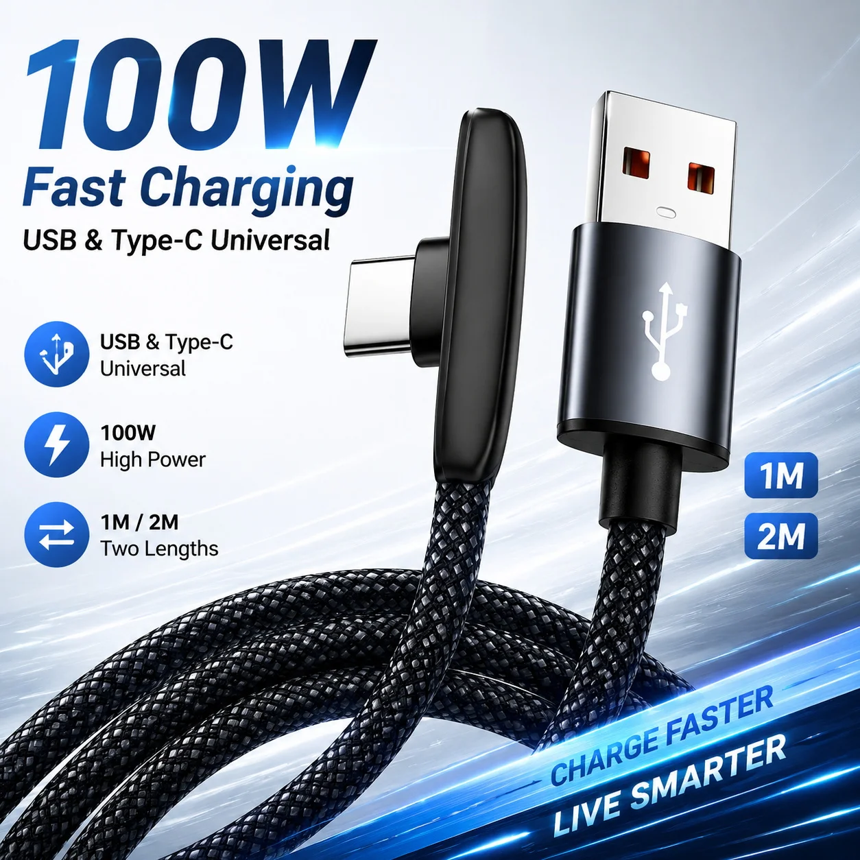 100W 6A Fast Charging Cable Flat-cable Data USB To Type-C for Smartphones IPhone Samsung Xiaomi Phone Laptop 1/1.5/2m