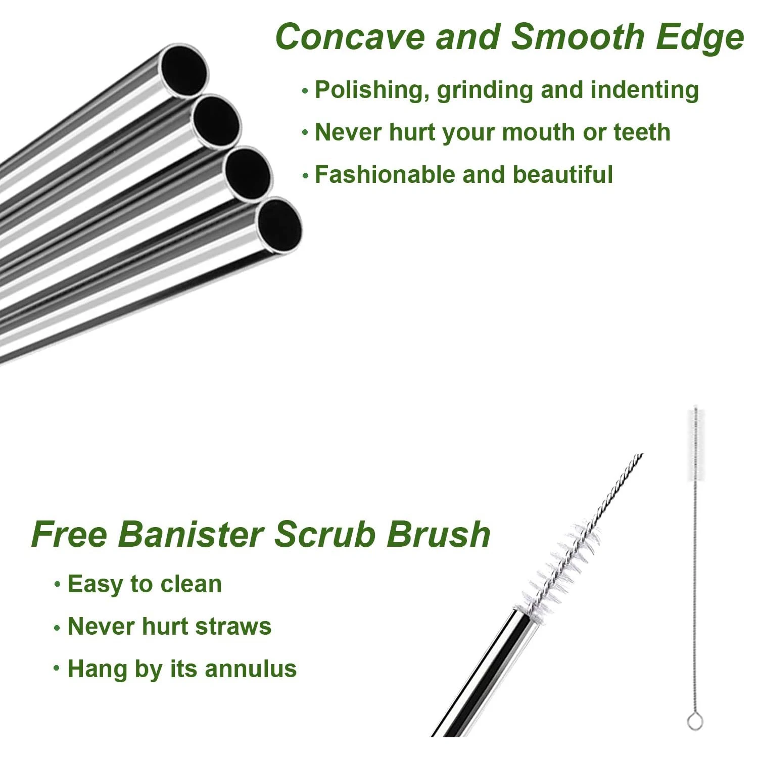 Set of 4 Reusable Metal Straws, Long Stainless Steel Straw with Cleaning Brushes-2 Straight 2 Bent+1 Brush