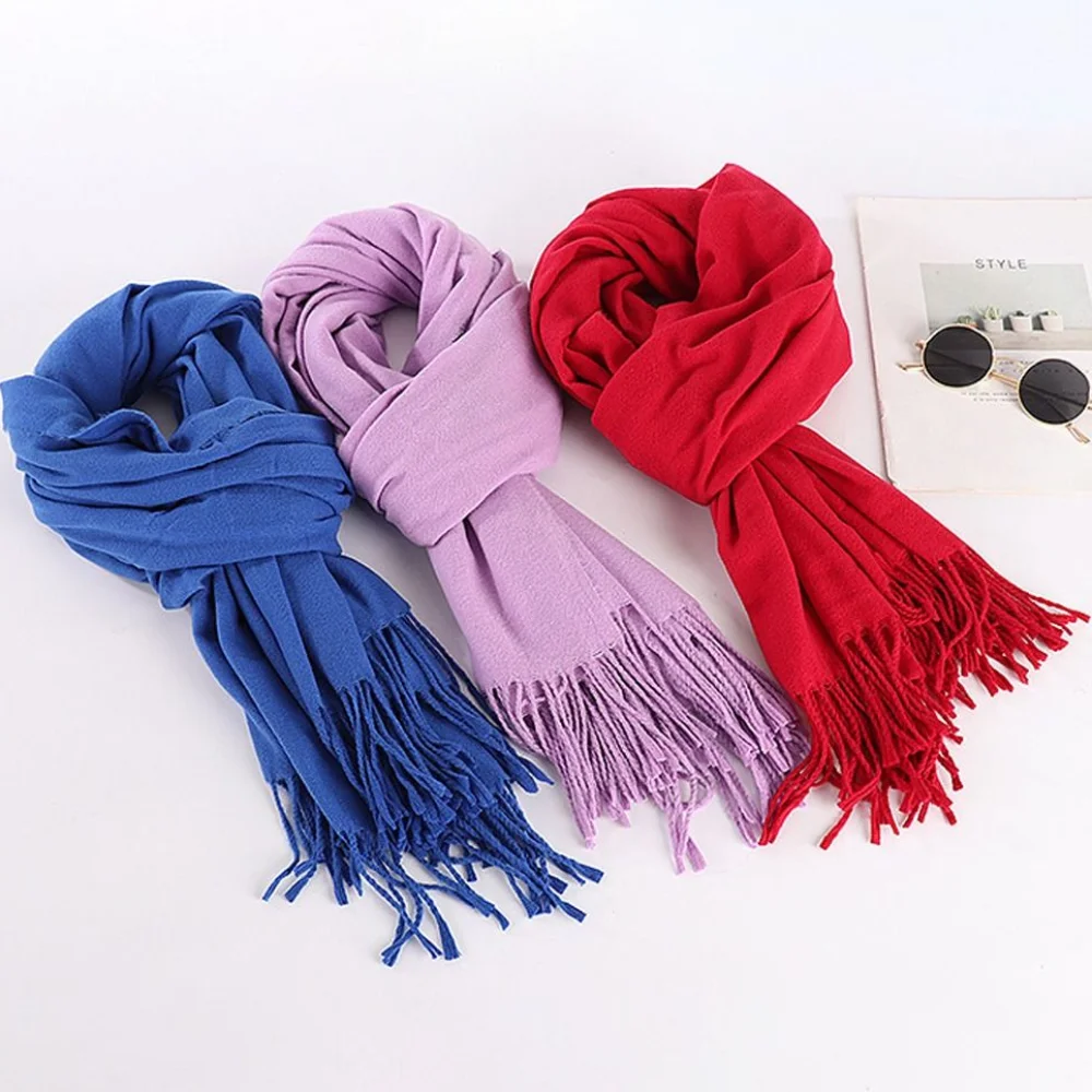 

Winter Warm Solid Color Imitation Cashmere Scarf Thicken Long Neck Guard Shawl Comfortable Neck Warmer Wrap Women Girls