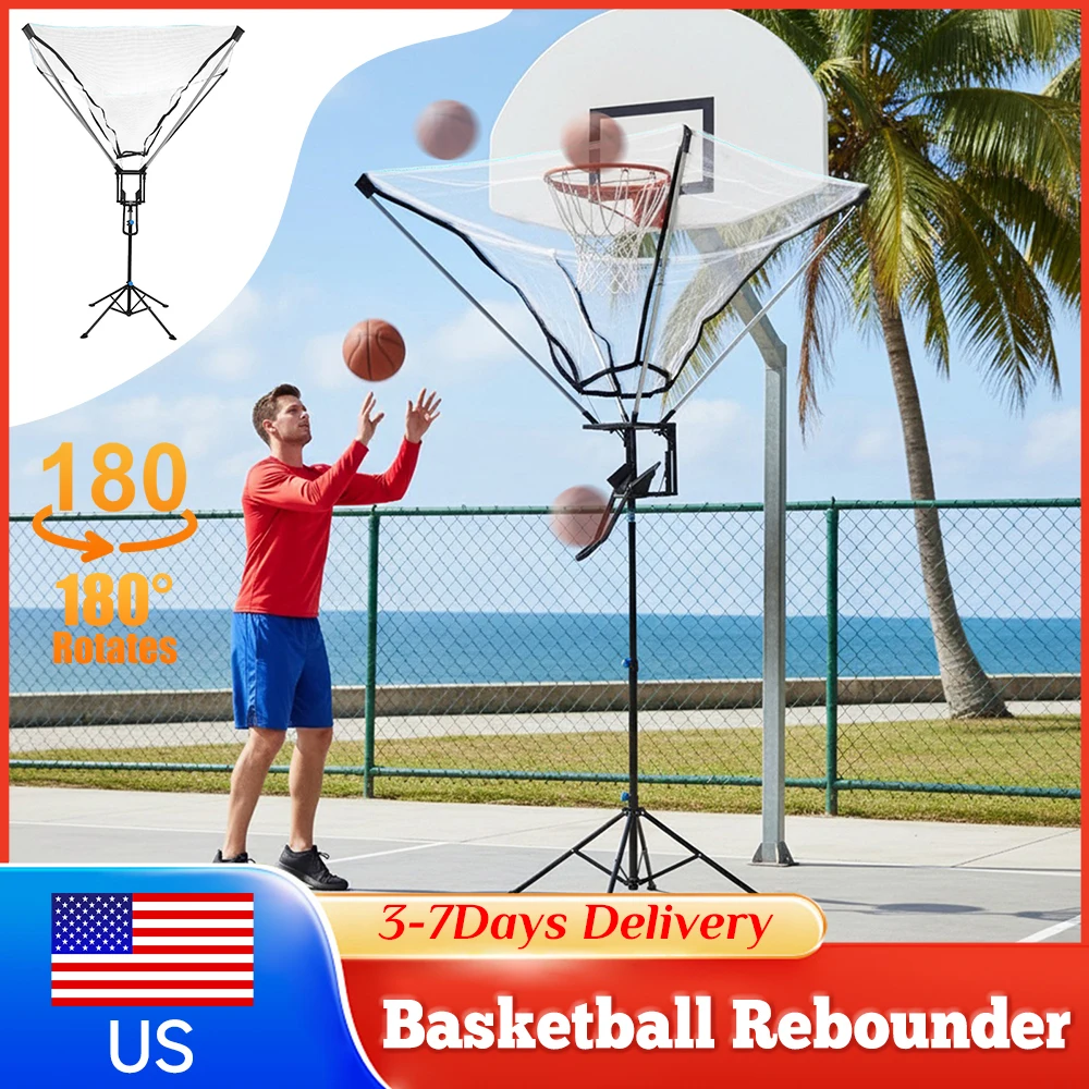 

Тренажер для баскетбольных бросков Rebounder 180 ° Вращающаяся тренировочная система для баскетбола с сеткой для возврата мяча и легкой сборкой ﻿