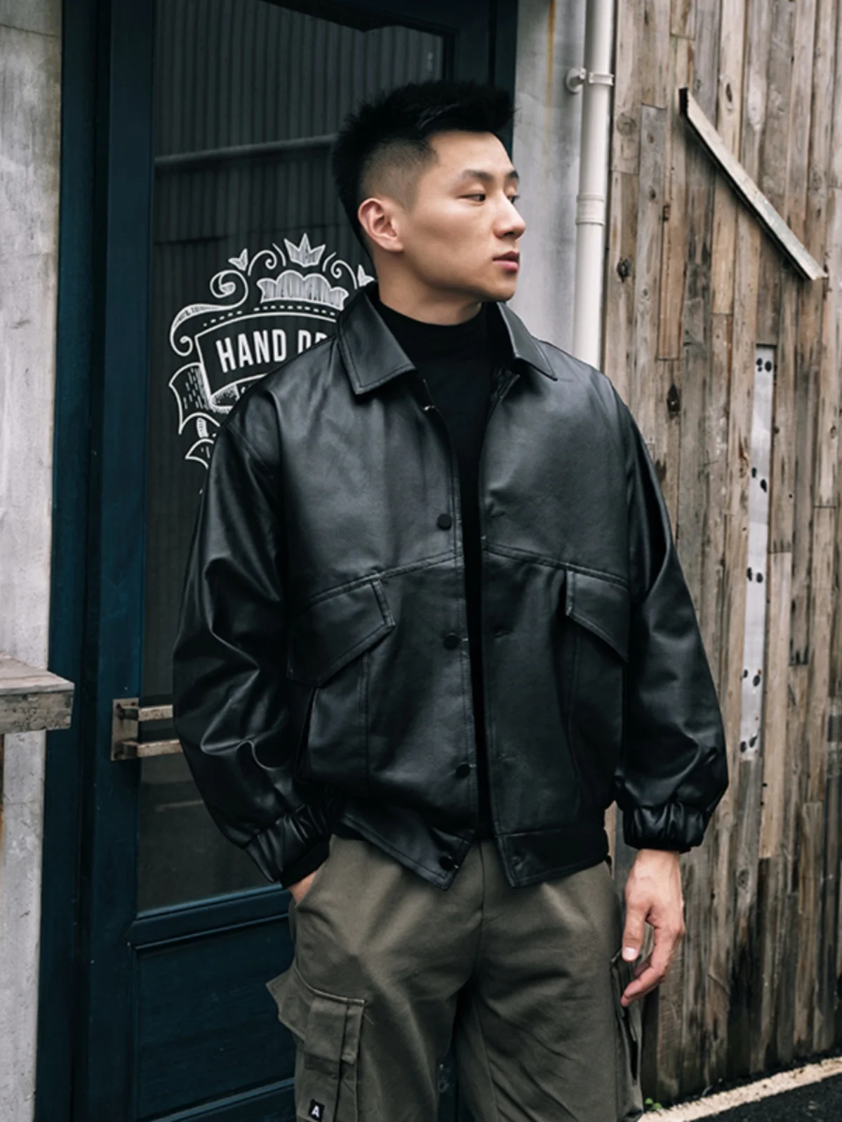 

American Retro Loose Leather Jaet for Youth Men Spring Autumn Korean Version Motorbike Sle Faion Brand Pilot Jaet Coat