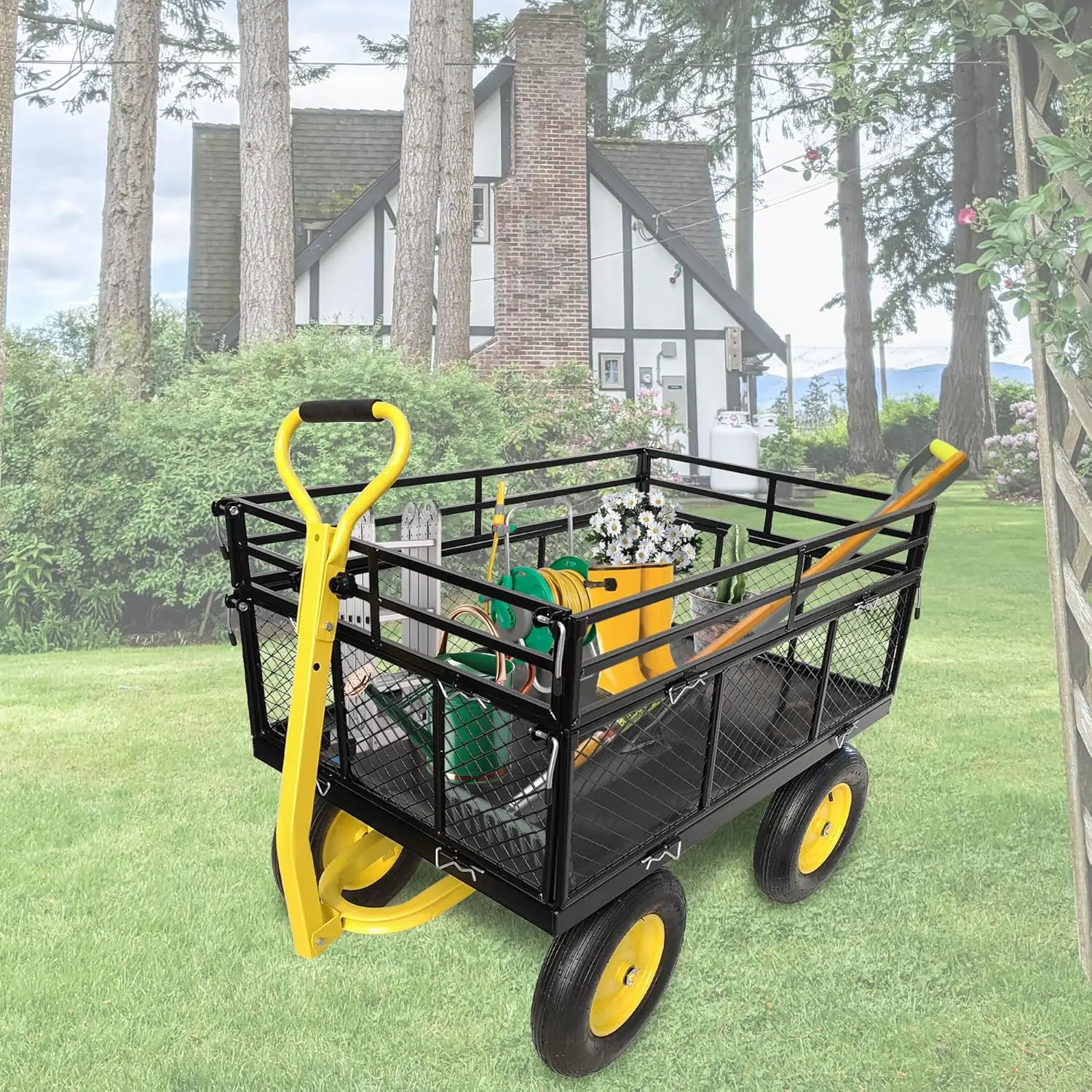 Garden Cart On Wheels Beach Wagon Outdoor Cart Rolling Carts With Wheels Shopping Carts For Groceries Suitable For Gardens,