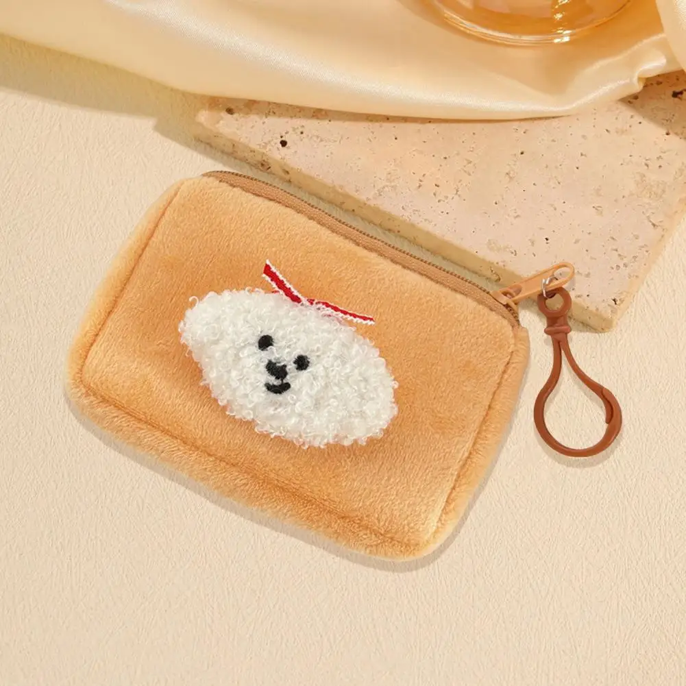 Men Coin Purse Storage Bag Soft Fabric Plush Puppy Coin Purse with Clip Zipper Closure Mini Size for Earphones for Changes