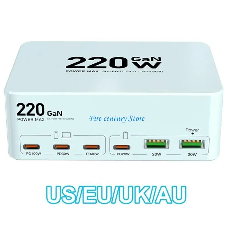 

J6PA Portable 220W Charging Holder Dock Desktop with 4 Type C and 2 USB