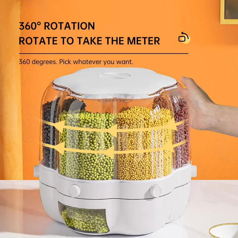 

Kitchen Storage Container Large Food Storage Container 360° Rotating Rice Barrels Sealed Cereal Dispenser Rice Tank Grain Box