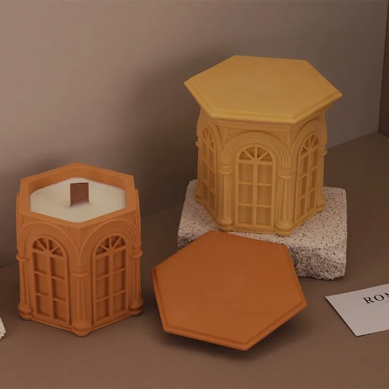 Concrete Candle Jar Silicone Mold DIY Roman House Gypsum Cement Storage Tank Silicone Resin Mold for Home Decoration