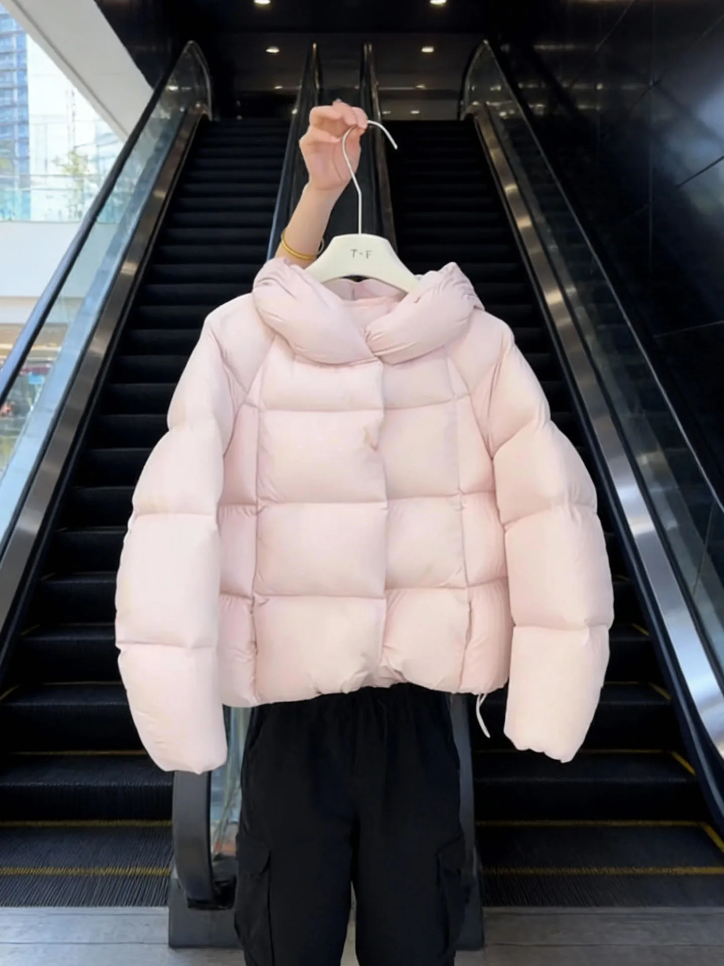 Pink Fluffy ort down Jaet Women's 2025 New Winter Thi Outerwear High Waist Long Sve Single-Breasted  Color