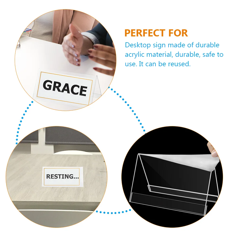 

6pcs Conference Table Cards Acrylic Name Plate 150x100mm Reusable Desk Sign Wedding Seat Display Office Easel Holder