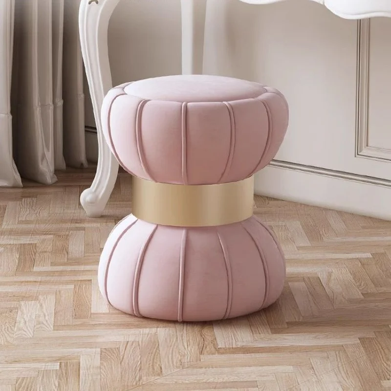 Dressing Table Stool Luxury Modern Woman Minimalist Pink Makeup Stool Princess Stool, Design Sense Round Sofa Stool