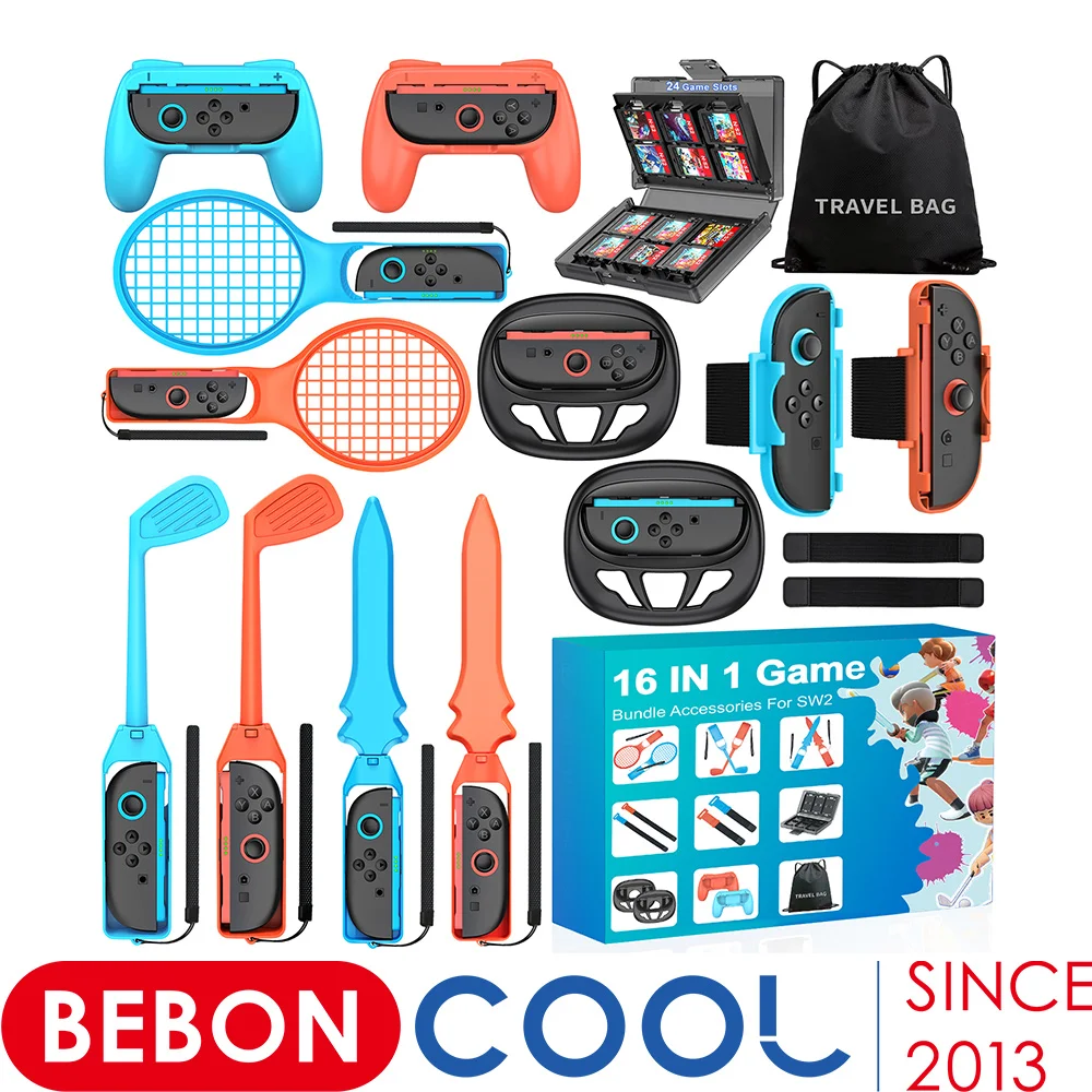 

Спортивные аксессуары BEBONCOOL Switch 2, комплект 16 в 1, для спортивных игр Nintendo Switch 2, комплект аксессуаров для семейной спортивной вечеринки
