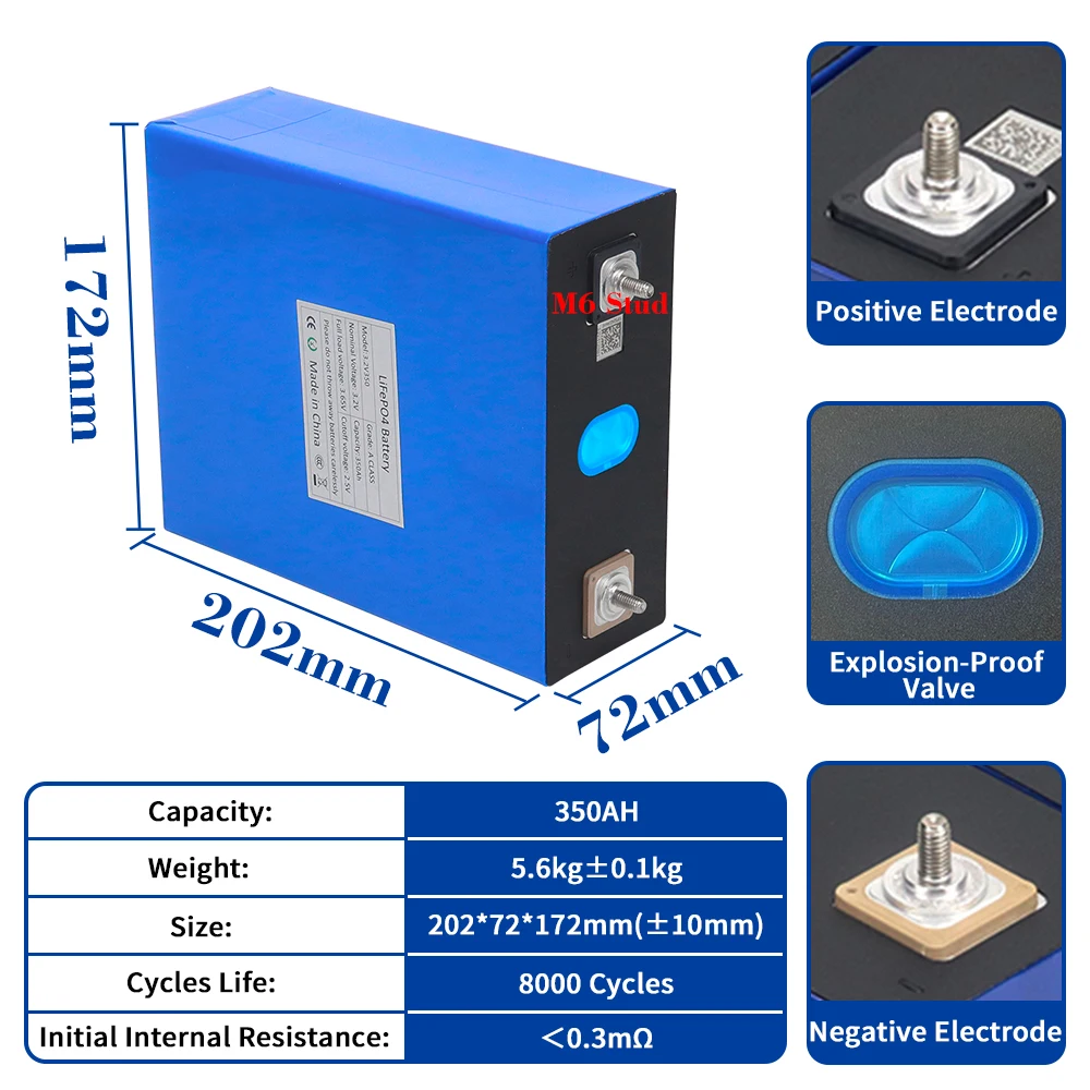 EU Stock 3.2V 350AH 320AH 230AH 100AH 50AH Lifepo4 Lithium Iron Phosphate Battery DIY 12V 24V 36V 48V Grade A Rechargeable Cells