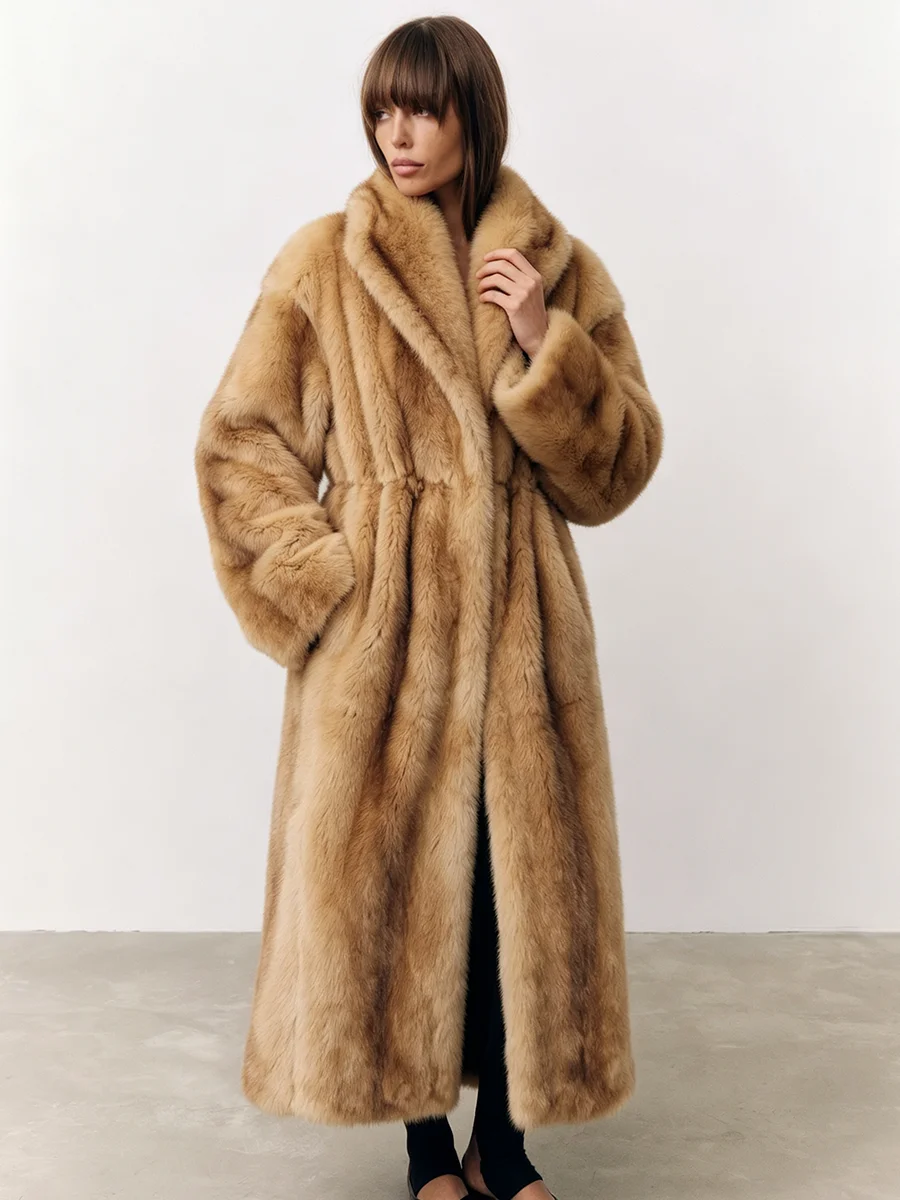 LIMO Women Faux Fur Long Coat Lapel Collar  Fluffy Warm Winter Elegant Ladies Fashion Outerwear Party Overcoat