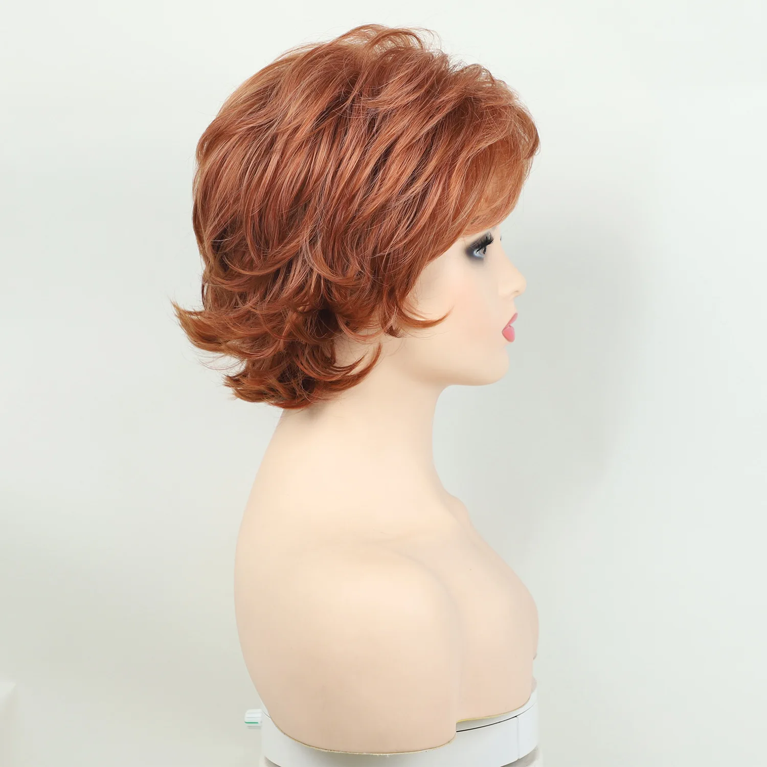 Synthetic Orange Brown Wigs for Women Realistic Short Pixie Cut Wig with Bangs Daily Ladies Fake Hair