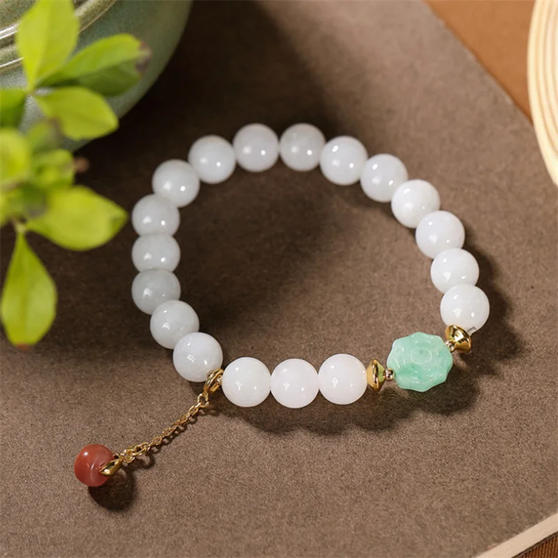 

Uglyless Natural White Nephrite Bracelets for Women Elastic Rope Multi Gemstones Jadeite Jewelry 925 Silver Agate Jade Bracelets
