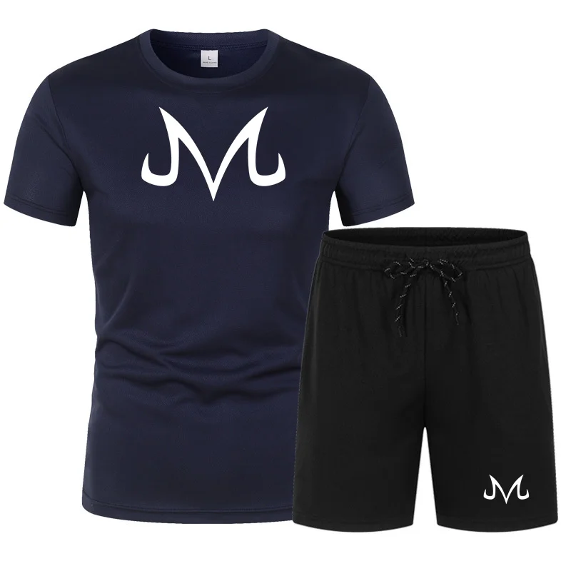 

Spring and summer new two-piece men's running T-shirt short leisure elastic round neck sports comfortable quick-drying suit