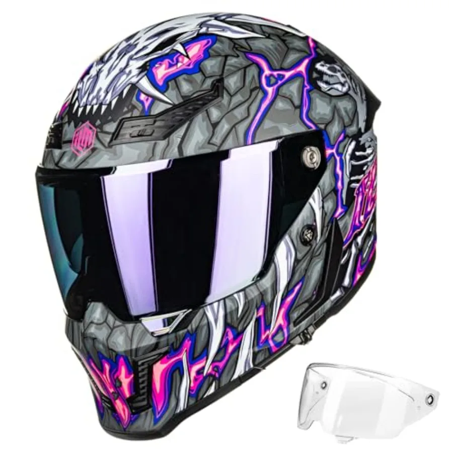 

Motorcycle Helmets for Adult Men Women Full Face DOT ECE Powersports Dual Visor Street Racing Helmet with Pinlock Day1 Purple M