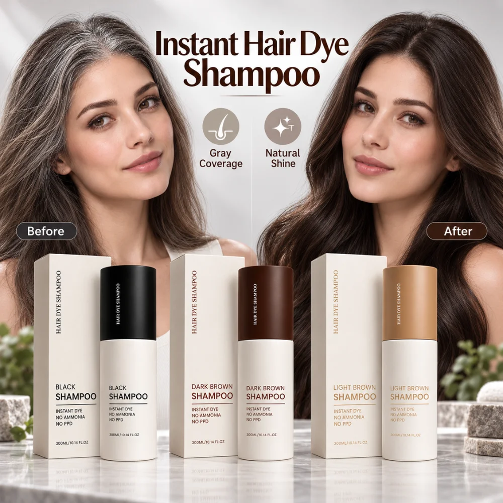 300ml Hair Dye Shampoo Black Light Brown Instant Gray Coverage Gentle Coloring Formula Nourishing Smooth Long Lasting Hair Care