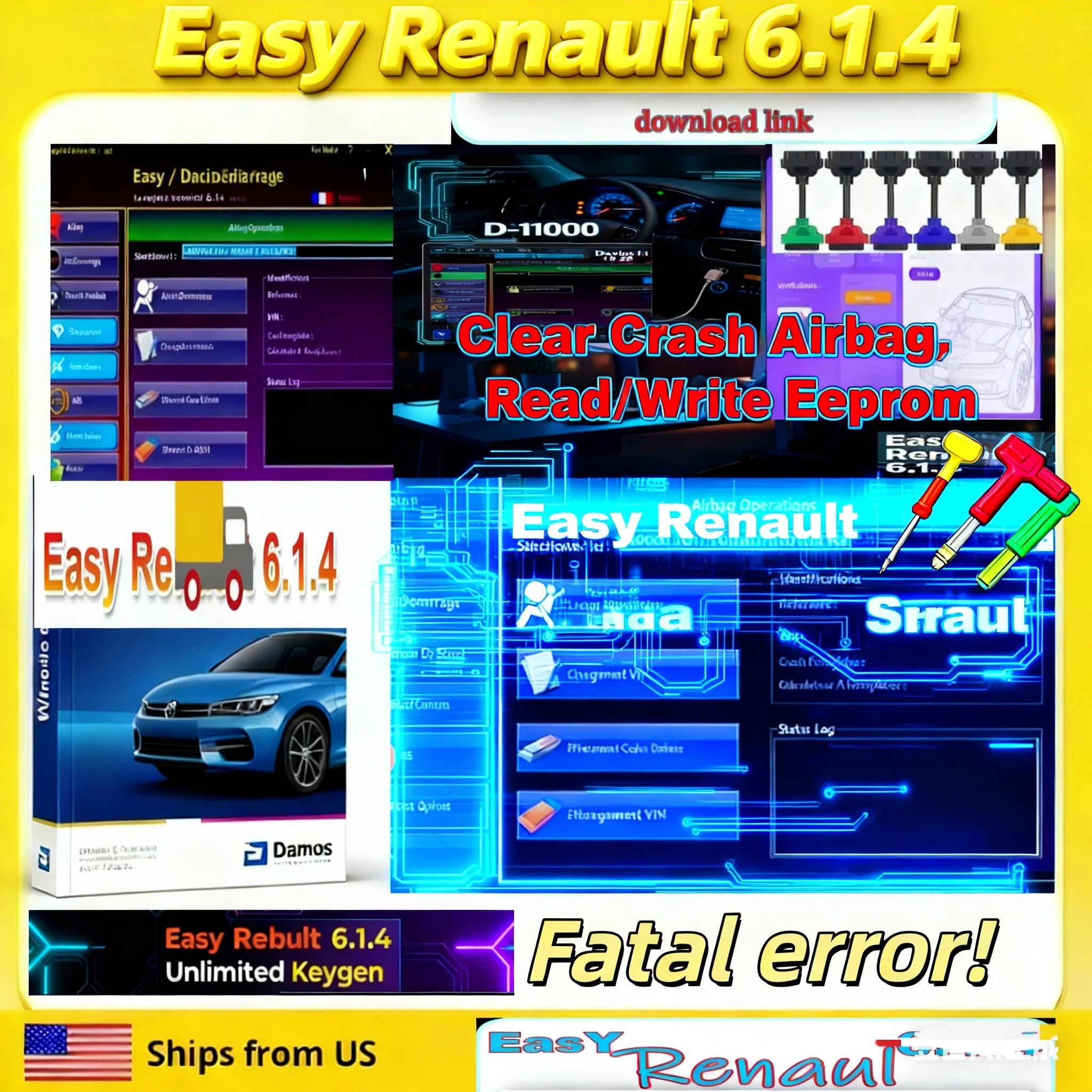 برنامج سهل Renault 6.14 لمبرمج Renault ECU وسادة هوائية شفافة ومفاتيح بطاقة UCH Cleaner WORK مع OBDLink Renolink #2