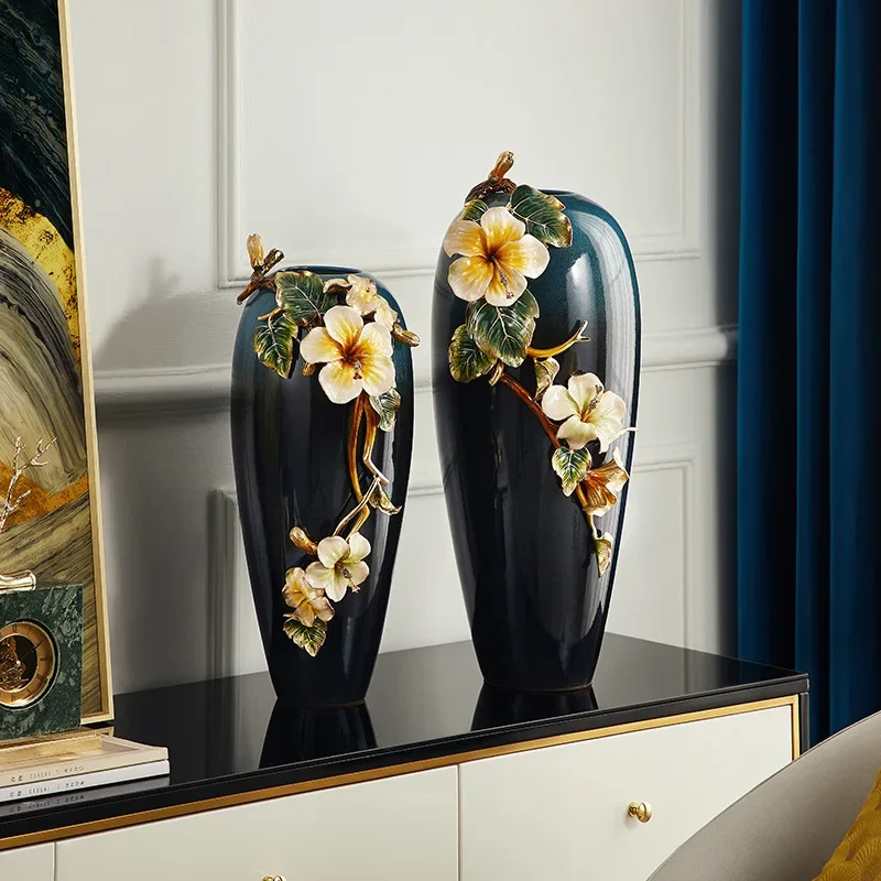 Light luxury ceramic vase ornament, home living room desktop enamel entrance, creative high-end dried flower arrangement
