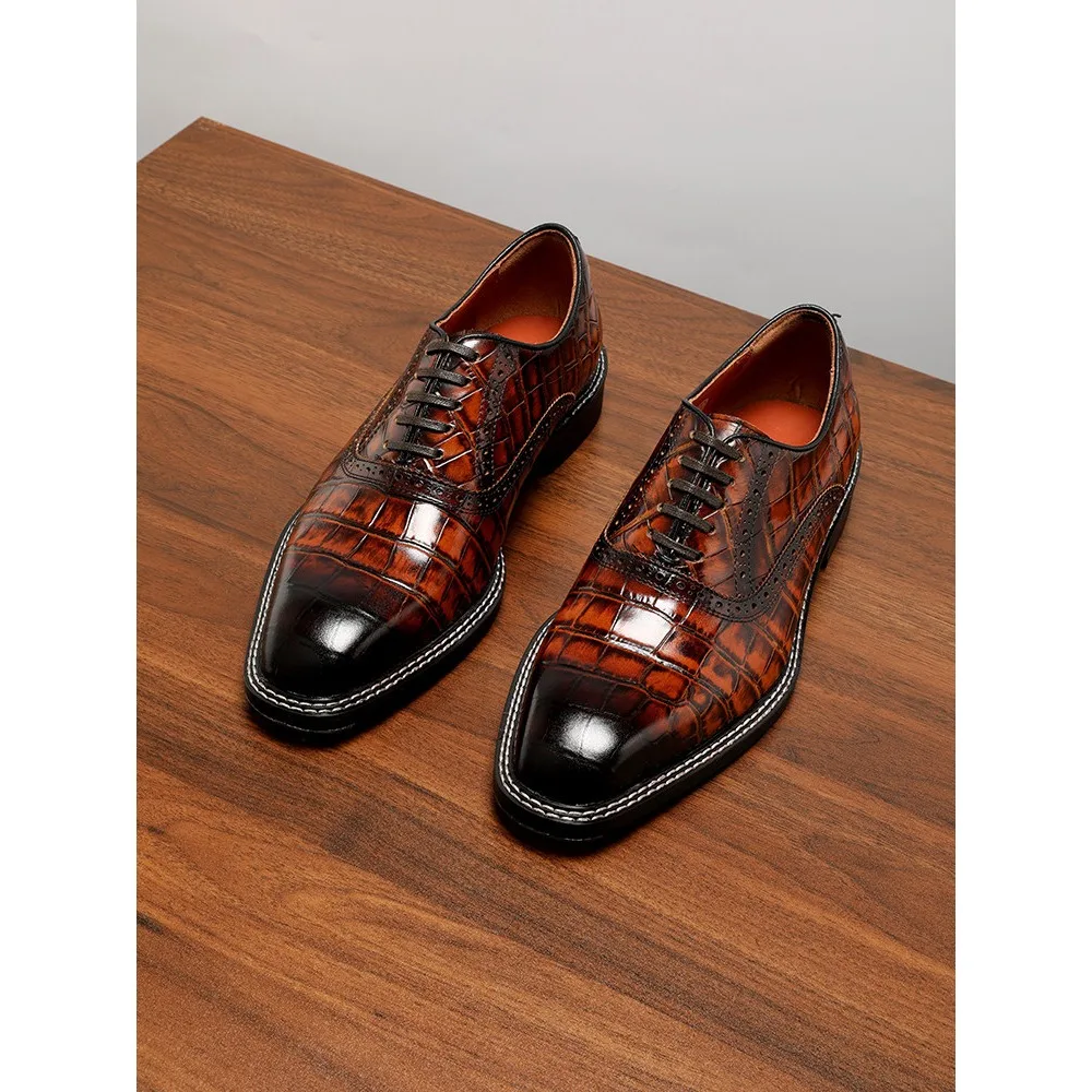 

Summer Handmade Crocodile Pattern Monk Shoes Men Business Commuting British Style Pointed Toe Leather Dress Shoes