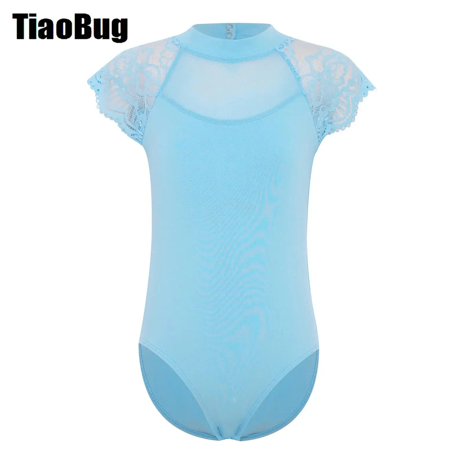 

Girls Lace Cap Sleeves Dance Leotard Sheer Mesh Holoow Back Gymnastics Ballet Bodysuit Ballerina Practice Examination Dancewear