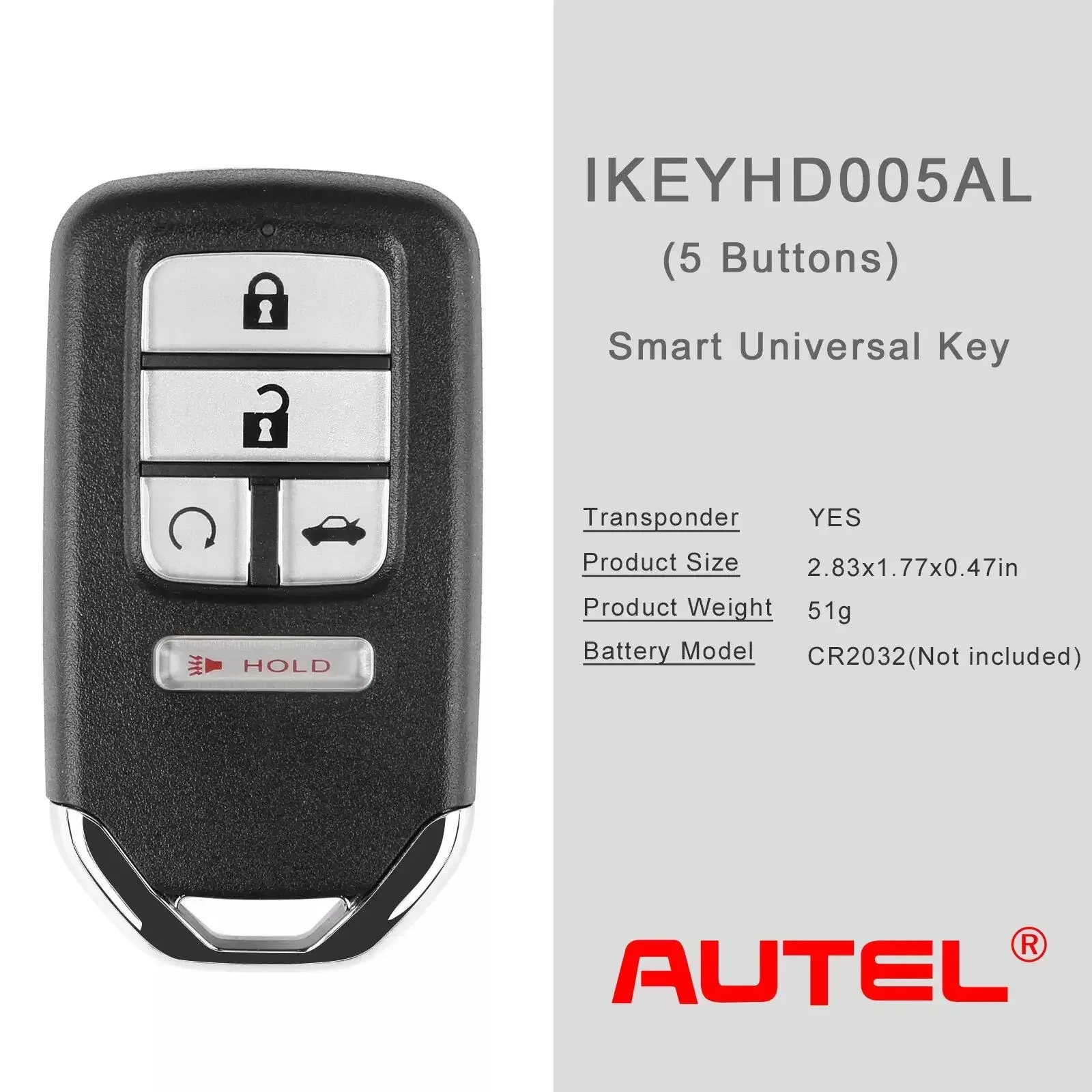 AUTEL IKEYHD005AL For Honda 5 Buttons Universal Smart Key Remote Start,Trunk