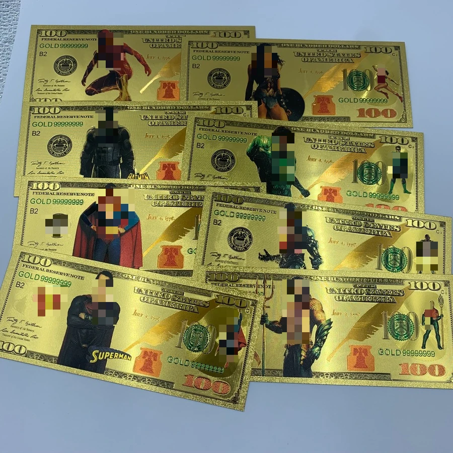 8pcs Marvel heroes America Gold Commemorative Banknote Collection US Action Movie Peripherals golden card Disney ticket miniso