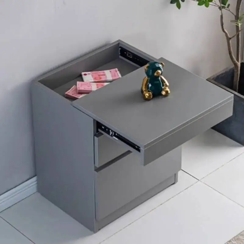 Nightstand with Hidden Layer Intelligent Insurance Storage Cabinet Drawer in Drawer Bedside Table Furniture Magnetic Card Unlock