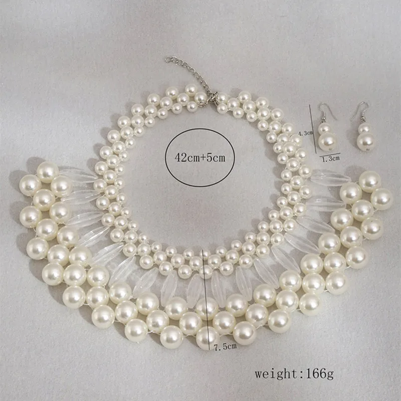 Handmade Collar Necklaces Simulated Pearl Beads Statement Necklace Earrings Sets For Women Bijoux Jewelry Sets Women Accessories