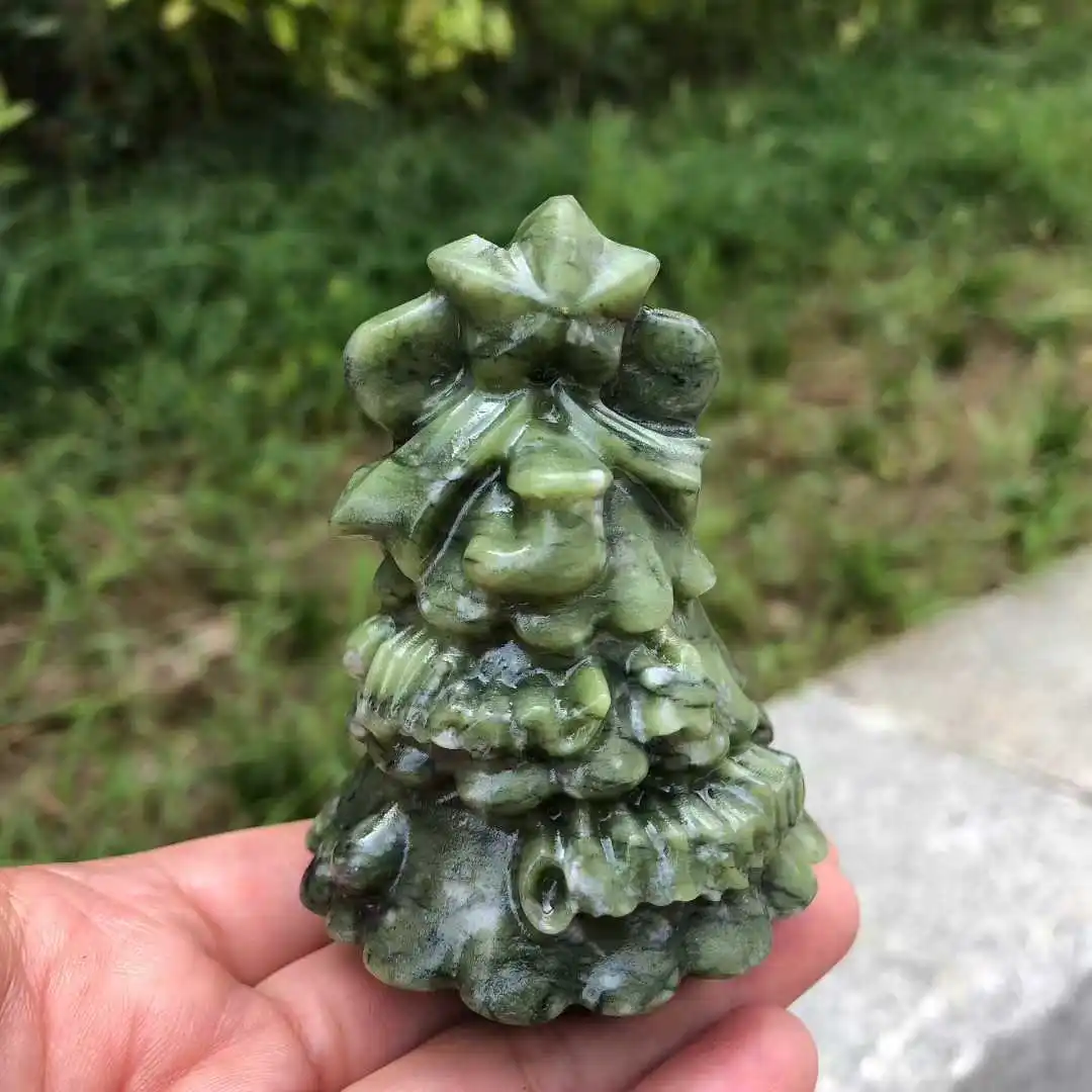8cm Natural Ophiolite Crystal Serpentine Rock Carving Christmas Tree Decorated With Gifts Festival Stone PRODUCT Supply