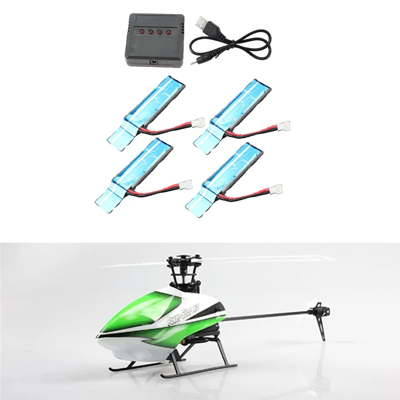 4PC 3.7V 520MAh 30C Ulepszony akumulator Li-Po z ładowarką USB do części zamiennych do helikoptera RC WLtoys XK K110 K110S V930 V977