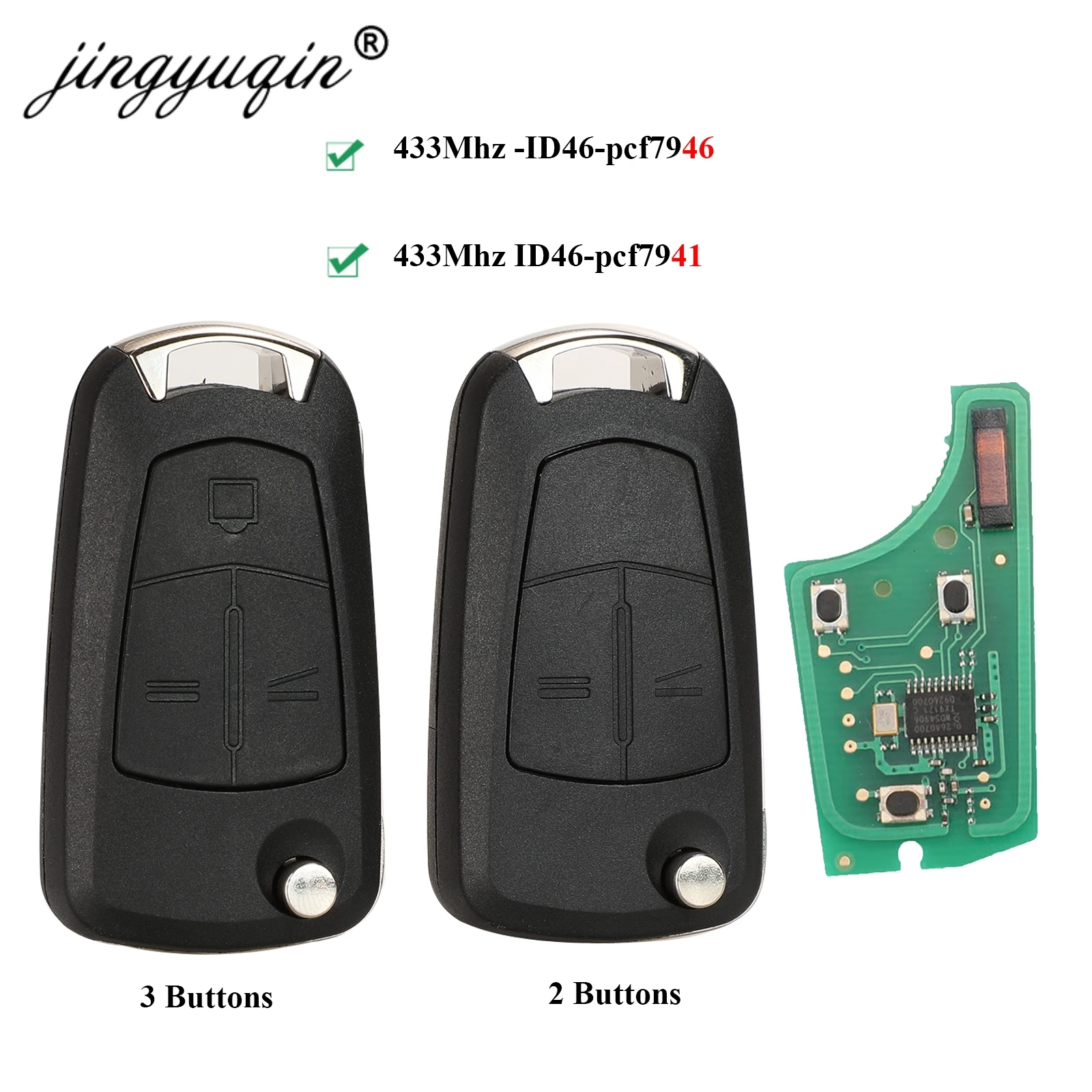 Jingyuqin araba uzaktan PCF7941 anahtar için Opel/Vauxhall Astra H 2004-2009, zafira B 2005-2013 PCF7946 Vectra C 2002-2008 Signium