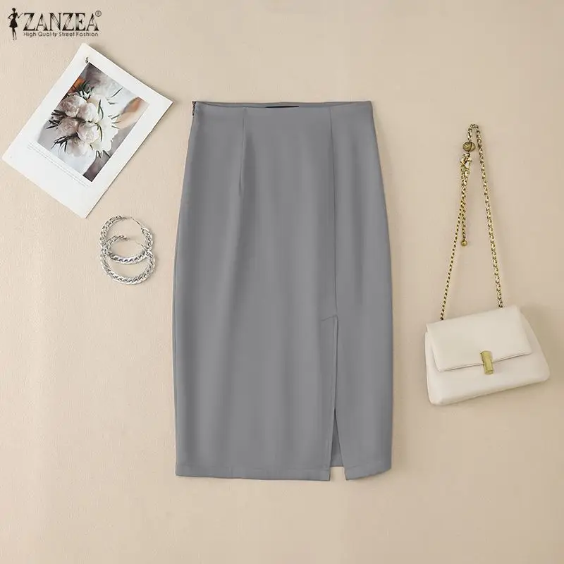 Office Lady High Waist Pencil Midi Skirt Women's Elegant Side Split Solid Color Bodycon Skirts ZANZEA Casual Woman Bottoms S-3XL