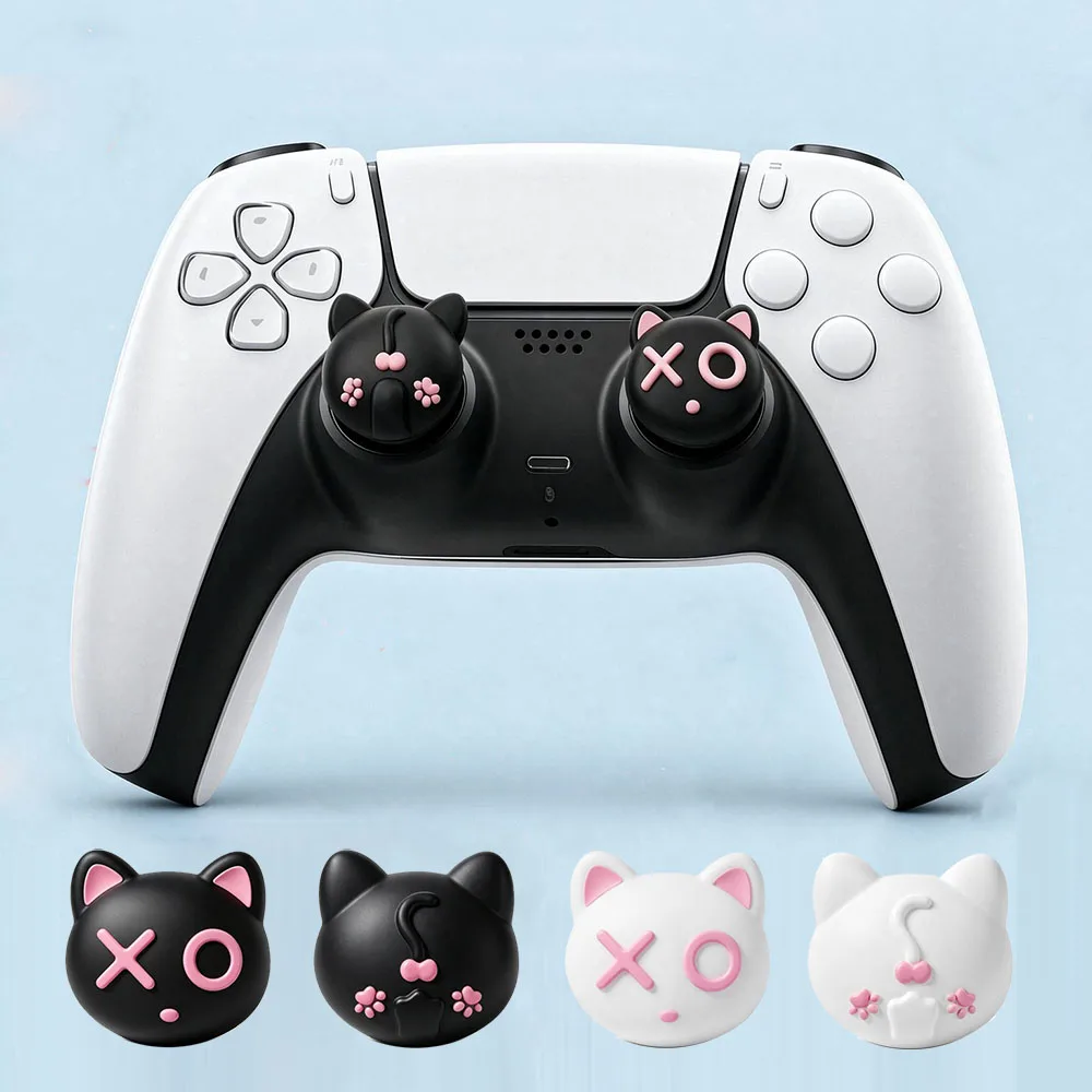 4x Soft Silicone Cute Cat Thumb Stick Grips Cap For PS5 PS4 for Xbox Series S X Joystick Cover Protector