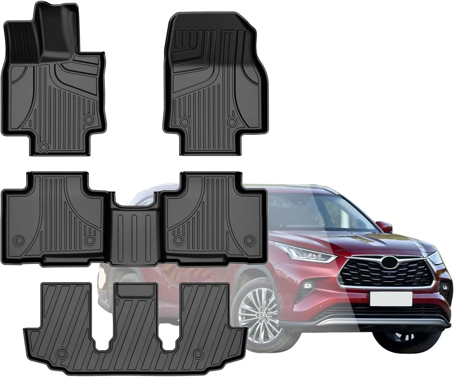 Floor Mats for 2020-2025 Toyota Highlander (7 Seats Only): Heavy Duty - 3 Rows Full Set Rubber Highlander Toyota Floor Mats
