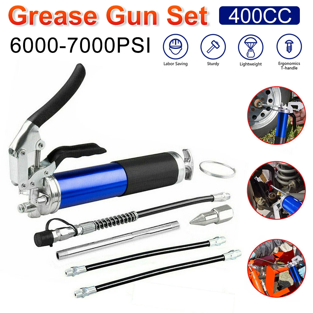 

400CC Pistol Grip Grease Gun Set Manual Grip Grease Gun High Pressure Grease Filling Machine with Flexible Hose Lubrication Oile