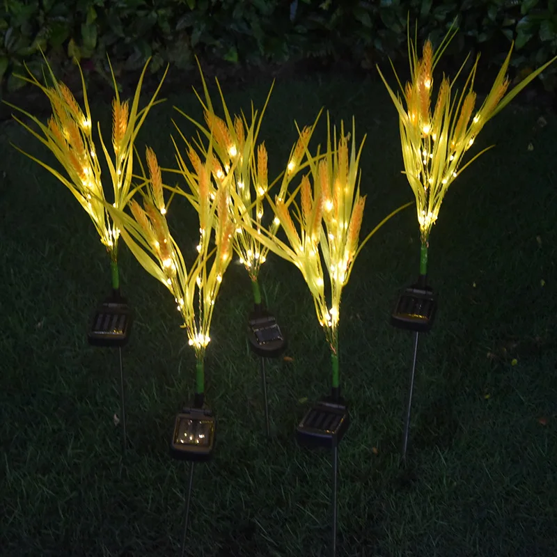 โคมไฟสนามกลางแจ้ง LED จำลองแบบมีหูข้าวสาลีโคมไฟตกแต่งภูมิทัศน์ในสวนไฟแสงอาทิตย์ใหม่