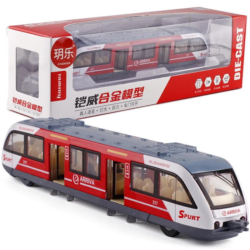 1:87 Alloy pull back subway tram model,original packaging train toy,simulated sound and light,wholesale