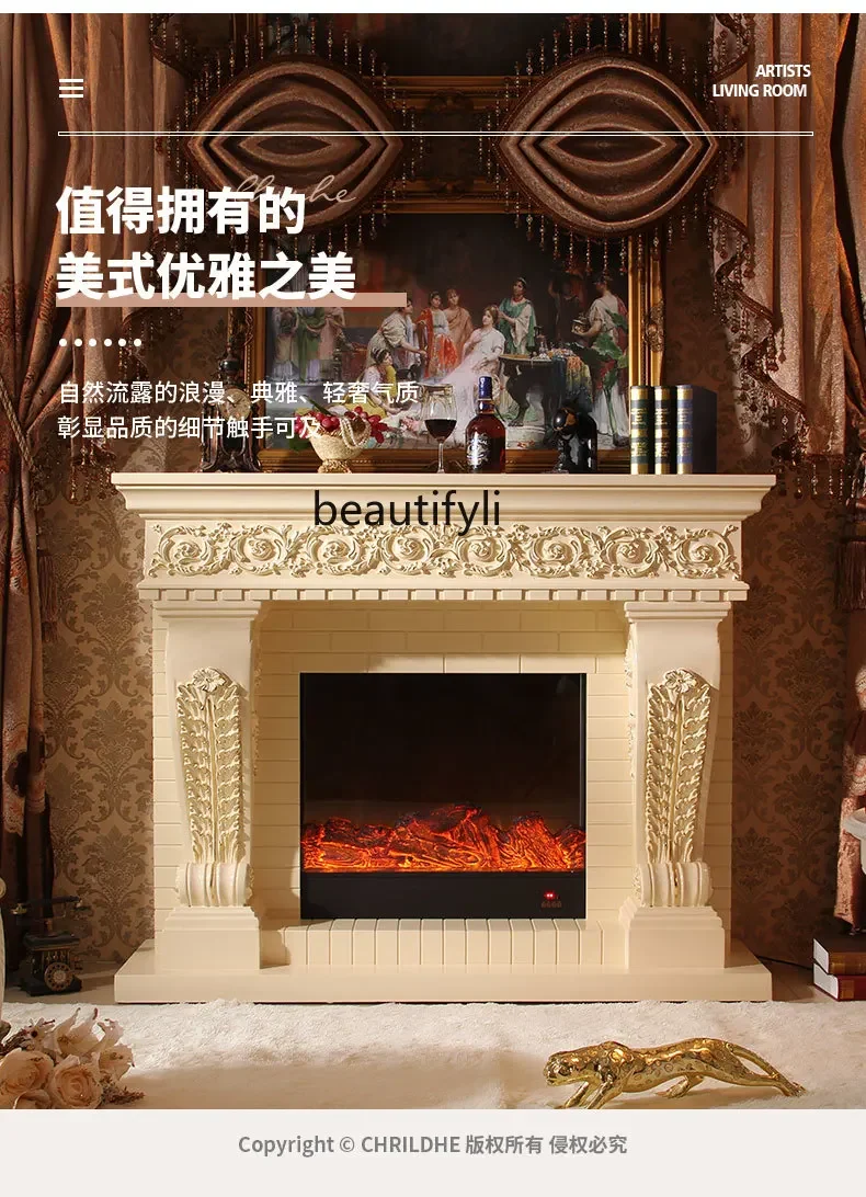 European-Style Silver Paste Fireplace TV Cabinet American Simulation Electronic Villa Heating Electric Fireplace