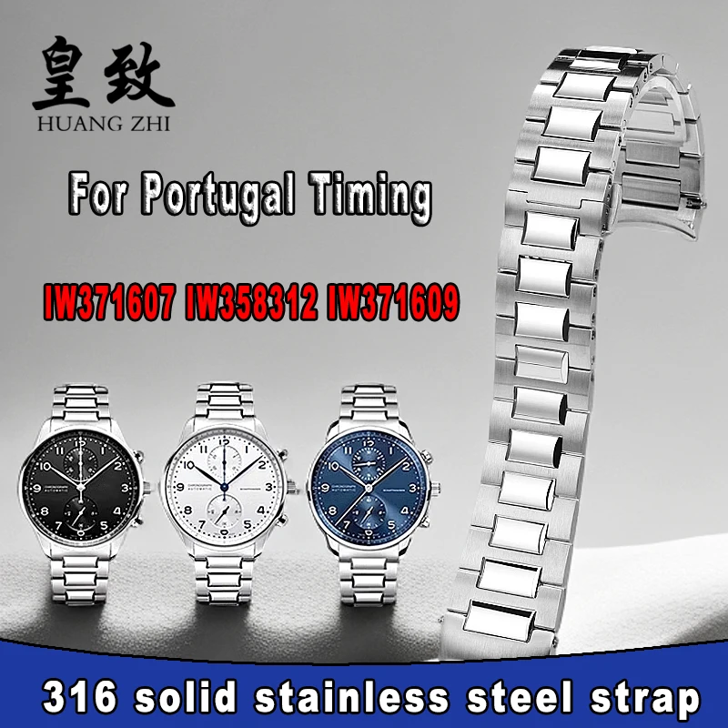 Para IWC Portugal Time Series IW 358312   IW 371607   IW 371609   Correa de reloj para hombre de 20 mm Arc Silver 316L Correa de reloj de acero inoxidable sólido